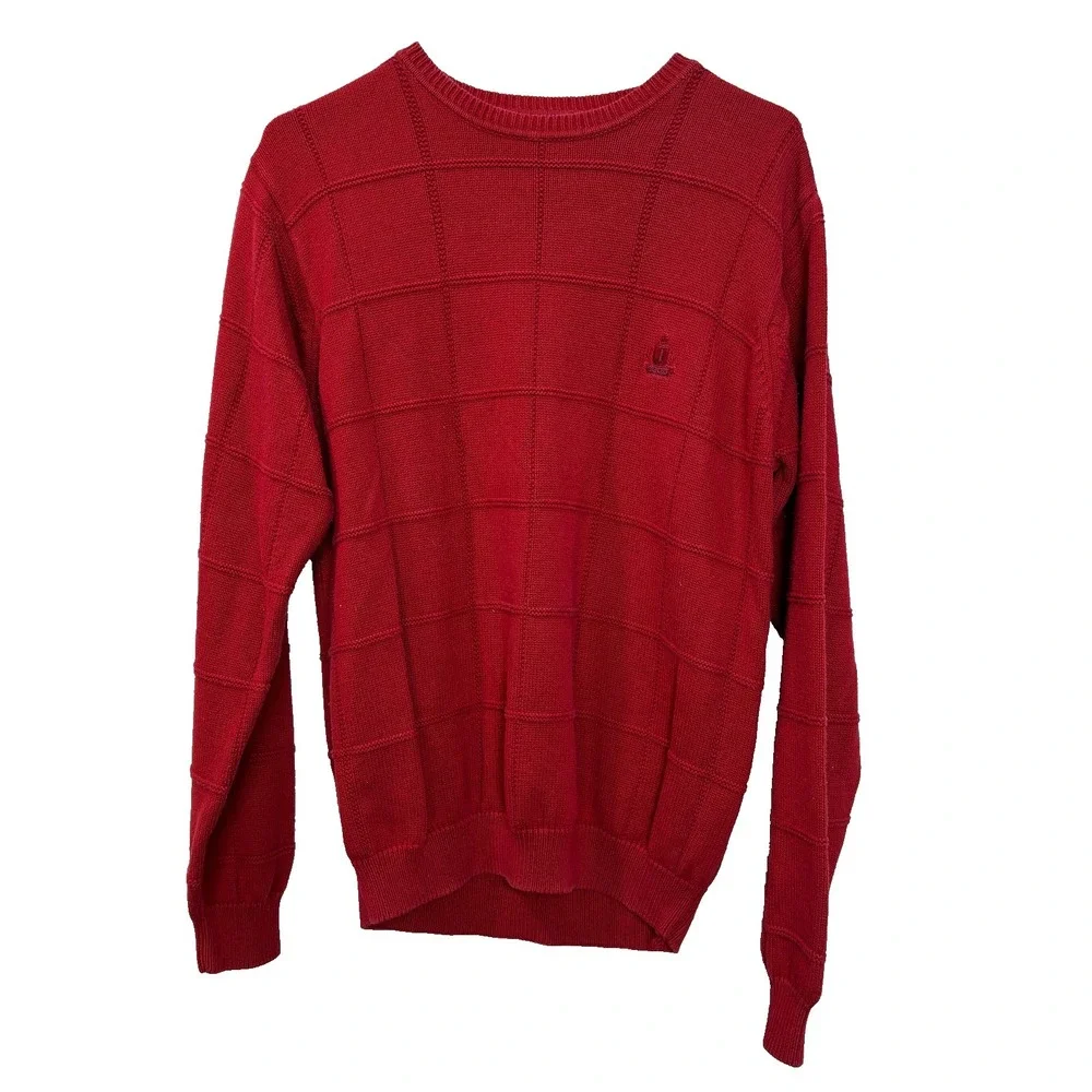 Vintage IZOD Sweater‎ Men's Medium Red Pattern Knit Pullover Box Pattern Casual